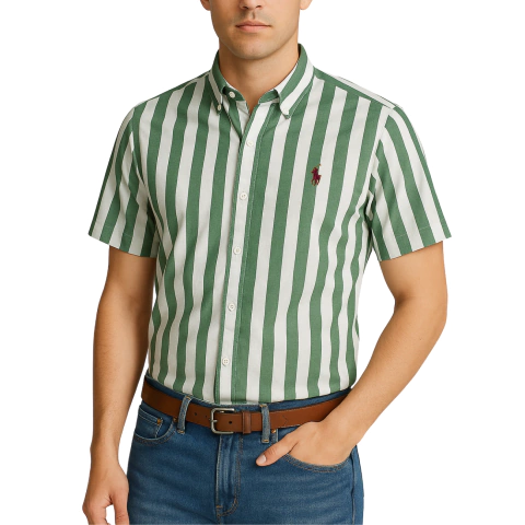 Camisa Listrada Ralph Lauren Manga Curta Verde - comprar online