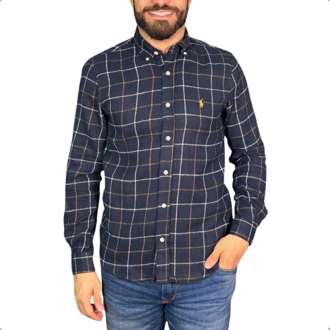 Camisa Flanelada Ralph Lauren Manga Longa Marinho - comprar online