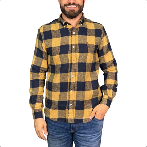 Camisa Flanelada Ralph Lauren Manga Longa Mostarda - comprar online