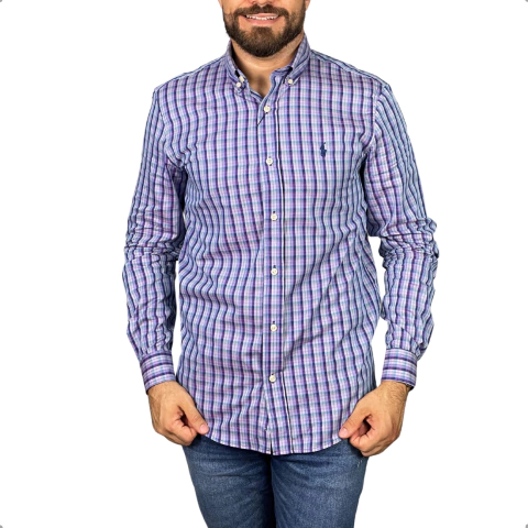 Camisa Ralph Lauren Xadrez Manga Longa Roxo/Lilás - comprar online
