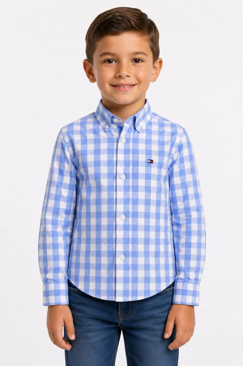 Camisa Xadrez TH Infantil Manga Longa Azul