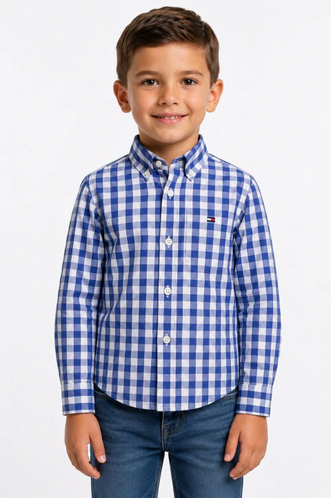 Camisa Xadrez TH Infantil Manga Longa Marinho