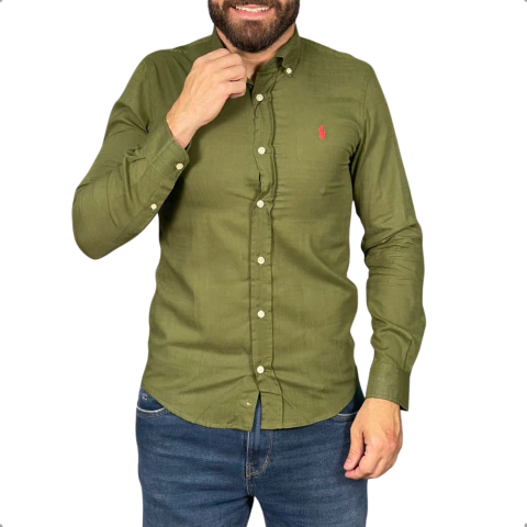 Camisa Flame Ralph Lauren Manga Longa Verde Musgo - comprar online