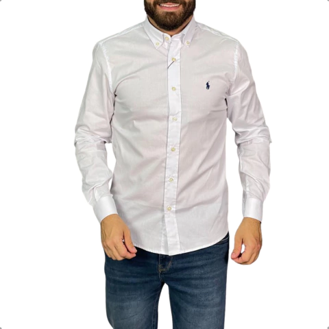 Camisa Elastano Ralph Lauren Manga Longa Branco - comprar online