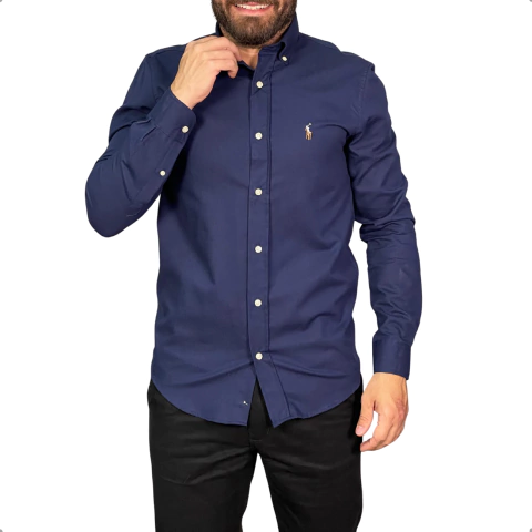 Camisa Oxford Ralph Lauren Manga Longa Marinho - comprar online