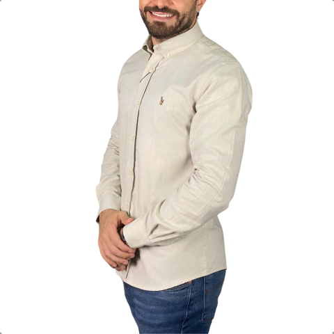 Camisa Oxford Ralph Lauren Manga Longa Caqui Claro - comprar online