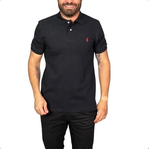 Camisa Gola Polo Ralph Lauren Preta Pony Vermelho