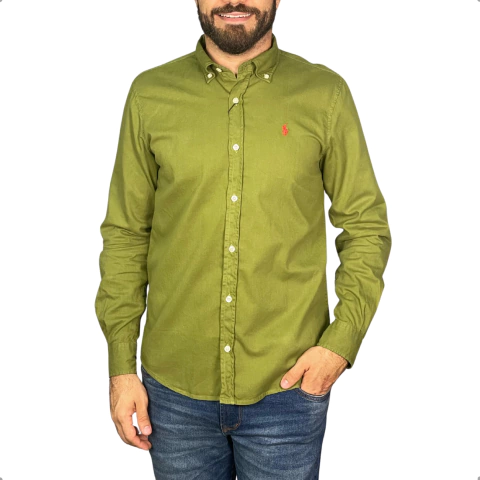Camisa Sarja Ralph Lauren Manga Longa Verde - comprar online