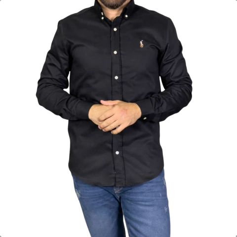 Camisa Sarja Ralph Lauren Manga Longa Preta - comprar online