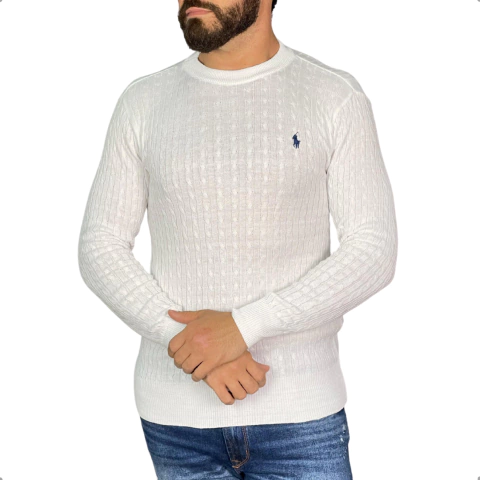 Suéter Ralph Lauren Trançado Slim Fit Off-White