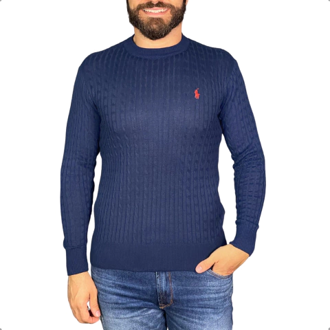 Suéter Ralph Lauren Trançado Slim Fit Azul Marinho