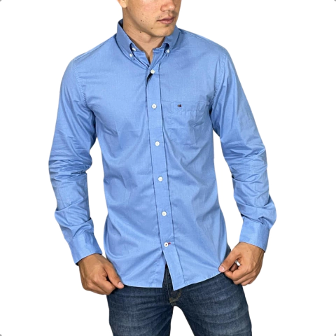 Camisa Maquinetada Tommy Hilfiger Manga Longa Azul - comprar online