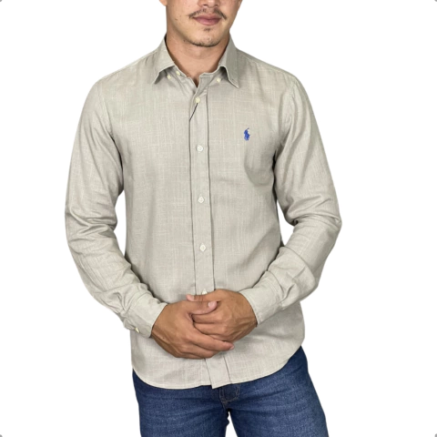 Camisa Linho Ralph Lauren Manga Longa Cinza - comprar online