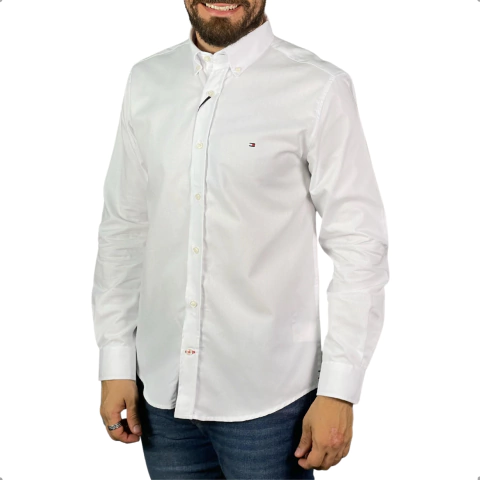 Camisa Tommy Hilfiger Oxford Manga Longa Branca - comprar online