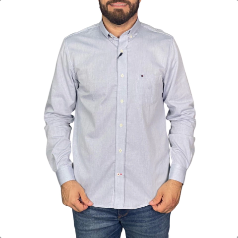 Camisa Oxford Tommy Hilfiger Manga Longa Cinza - comprar online