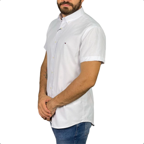 Camisa Tommy Hilfiger Oxford Manga Curta Branca - comprar online