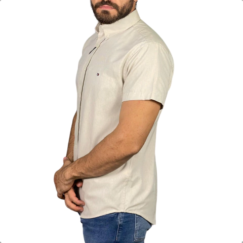 Camisa Tommy Hilfiger Oxford Manga Curta Caqui - comprar online
