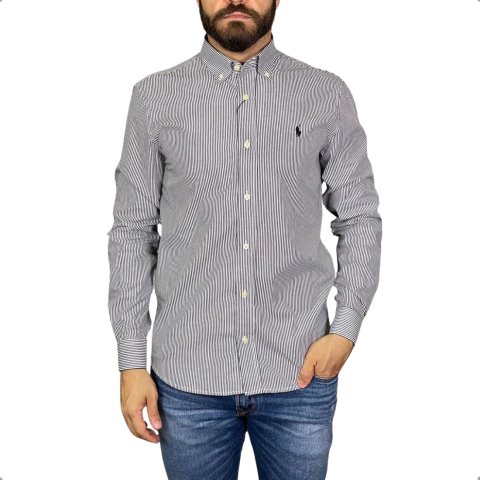 Camisa Listrada Ralph Lauren Manga Longa Preta - comprar online