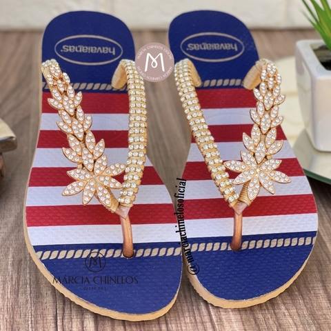 Slim Navy com folhagem de strass