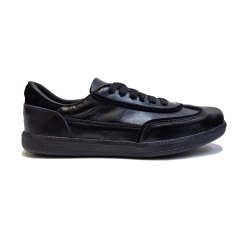 Zapatillas de cuero vacuno negro liso con cordones y liviana - Calisto