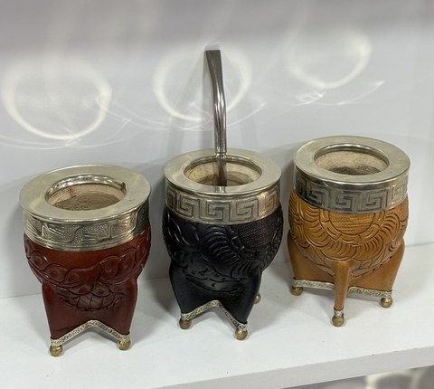 Mate imperial cuero labrado, base y bolita + bombilla - comprar online