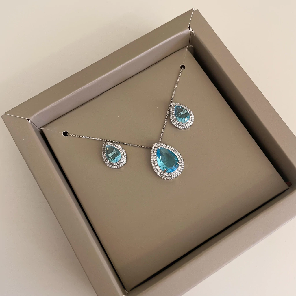 Conjunto gota premium prata - Semijoia