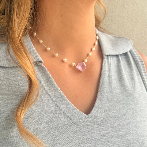 Colar Barroca (coração azul/Rosa) - comprar online