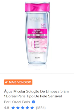 Imagem do Água Micelar 200ml L'oréal Paris france Solution De Limpeza 5 Em 1 demaquilante pele Sensível