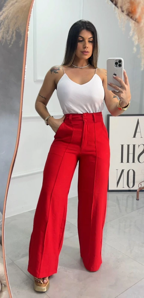 Calça Pantalona Maria Vermelha - comprar online