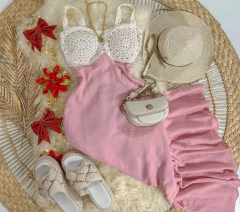 Vestido linho bordado no crochê