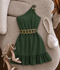 Vestido no crepe c/cinto de argola