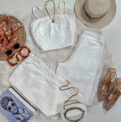 Conjunto alfaiataria bordado em renda guipper Clarice