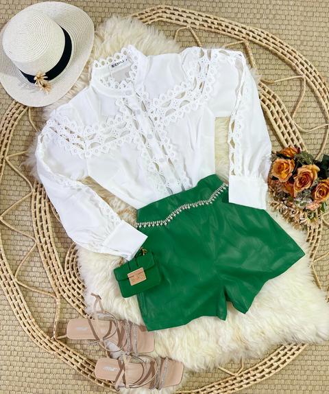 Short couro bordado - comprar online
