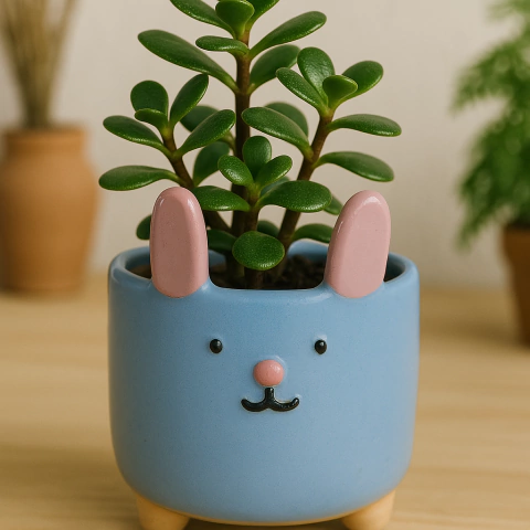 Maceta Animal Conejo Celeste - comprar online