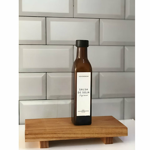 Botella Pra Salsa De Soja Etiqueta Blanca