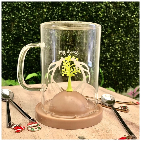 Set Taza de Vidrio de Cuerno + Portavaso