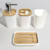 Set Baño 4 Piezas Bambu Jabonera Vaso Organizador Dispenser
