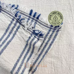 TUSOR DE LINO - TRES RAYAS - CRUDO/AZUL MARINO (2.50mts ancho) - tienda online