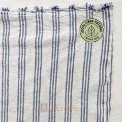 Imagen de TUSOR DE LINO - TRES RAYAS - CRUDO/AZUL MARINO (2.50mts ancho)