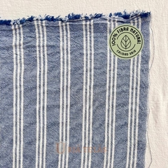 TUSOR DE LINO - TRES RAYAS - AZUL MARINO (2.50mts ancho) - Urja Kuna Telas