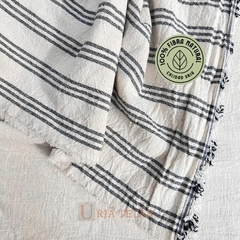 TUSOR DE LINO - TRES RAYAS - CRUDO/GRIS LONDRES (2.50mts ancho)