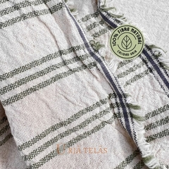TUSOR DE LINO - TRES RAYAS - CRUDO/VERDE PRADO (2.50mts ancho) en internet