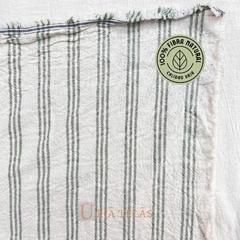 TUSOR DE LINO - TRES RAYAS - CRUDO/VERDE PRADO (2.50mts ancho) - tienda online