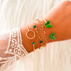 SET PULSERAS GREEN BUTTERFLIES