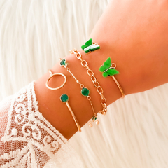 SET PULSERAS GREEN BUTTERFLIES - tienda online