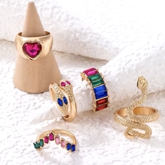 SET ANILLOS WYNN - DORADO Y MULTICOLOR - tienda online