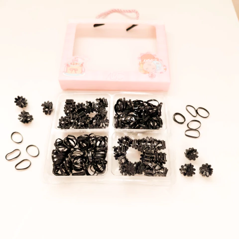 SET DE PEINADO - BROCHES FLOR Y COLITAS NEGRAS ANCHAS